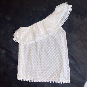 White polkadotted lace one shouldered top size small from boutique almost pink
